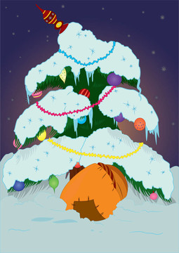 雪下的圣誕樹