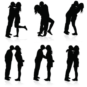 接吻的男人和女孩黑