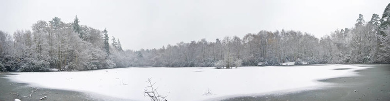 美麗的大全景凍結(jié)冰雪覆蓋湖泊周圍的樹覆蓋在雪地
