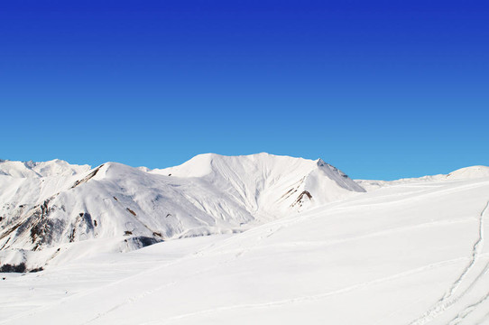 在冬天的雪下的高山
