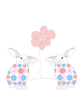 兩只兔子和一朵花