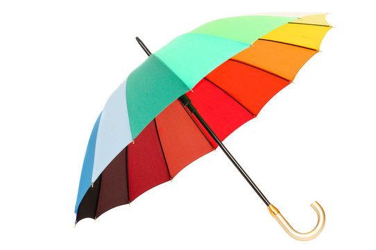 白色背景上的彩虹伞