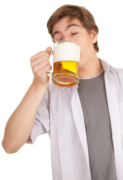 帶啤酒的年輕人；白色背景；系列