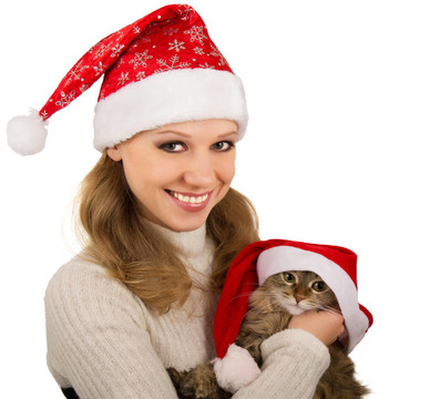 美麗的Santa夫人與可愛的小貓
