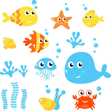 海洋生命-白色的海洋和魚類收藏