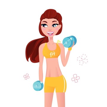 可愛(ài)的金發(fā)碧眼的健身女人孤立的白色。插畫。
