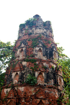 在Wat chaiwattanaram寺塔；Ayutthaya；泰國