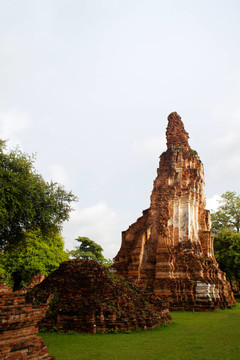 在Wat chaiwattanaram寺塔；Ayutthaya；泰國