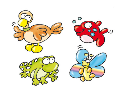 鴨；魚；青蛙；蝴蝶