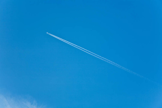 藍色的天空中有一架飛機的軌跡分析