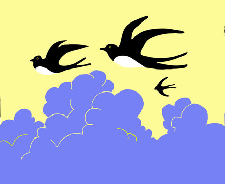 燕子飛到多云的天空圖