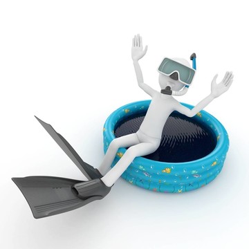 在游泳池里帶潛水器的3D人