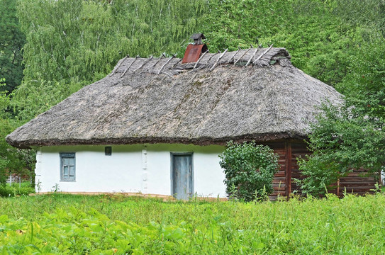 古代傳統(tǒng)烏克蘭農(nóng)舍用稻草屋頂