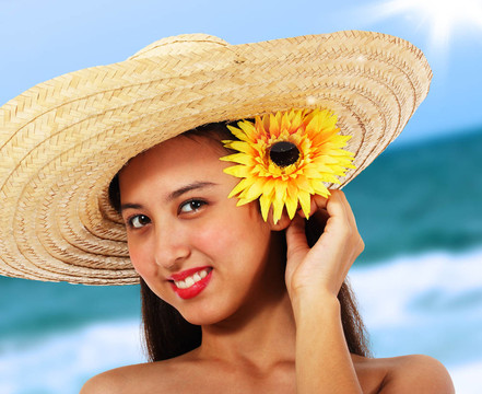 在Straw Hat的漂亮女孩