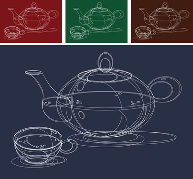 茶壺和茶杯素描