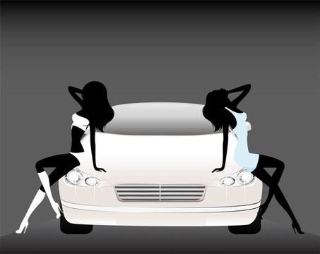 漂亮的女孩在背景車