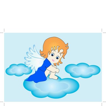 小天使坐在天上的云上