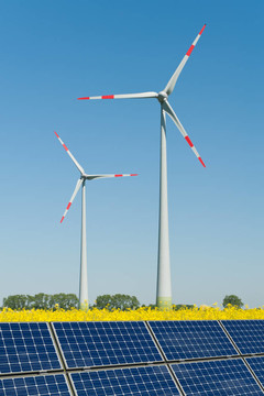 太陽能電池板和風(fēng)力渦輪機