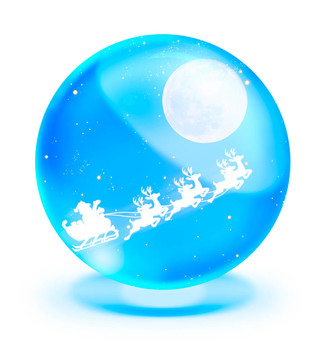 圣誕老人與鹿和藍(lán)色水晶球滿月雪橇