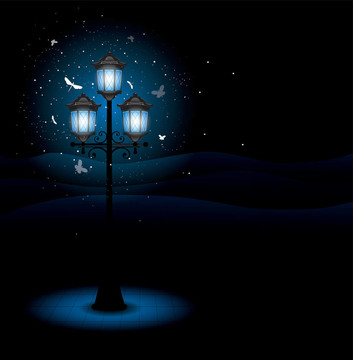 夜晚的舊路燈