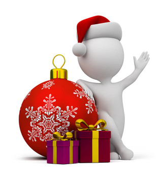 3D小人物- Santa與禮物和圣誕球