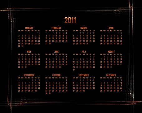 橙色日歷2011黑色背景與抽象邊界