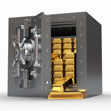 銀行金庫中的金錠堆