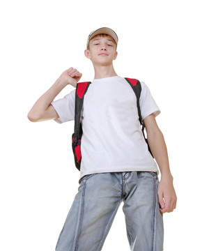 休閑少年準(zhǔn)備上學(xué)