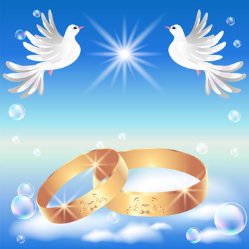 帶結(jié)婚戒指和鴿子的卡片