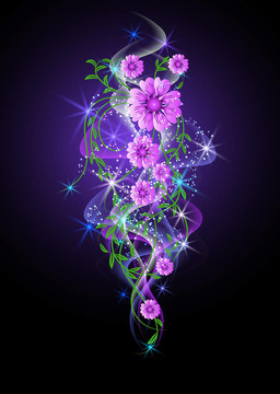 發(fā)光的背景與花和星星