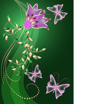 發(fā)光的背景與花；蝴蝶和星星