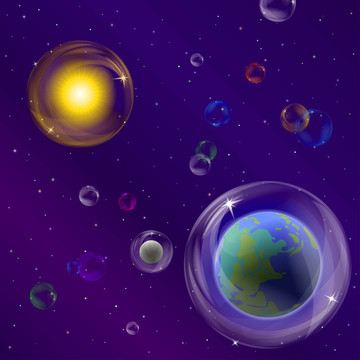 空間中的氣泡；太陽；地球；Moon