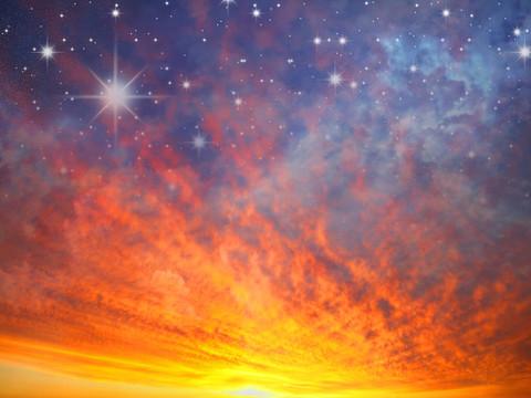 天空和星星在火中