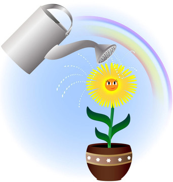 花和澆水罐