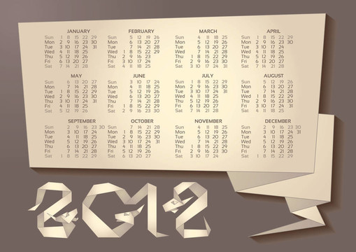 日歷-龍折紙2012年