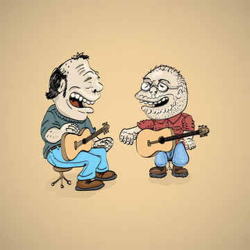兩個(gè)卡通民謠歌手與吉他-插圖