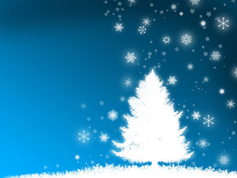 藍(lán)色背景雪中圣誕樹的插畫