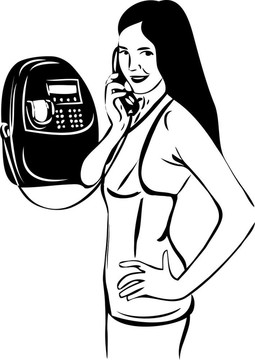 一個女孩在付費電話上的示意圖