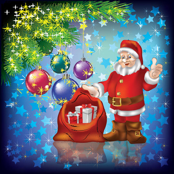 Santa的圣誕祝福與藍(lán)色禮物