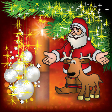 與Santa鹿和裝飾的圣誕問候