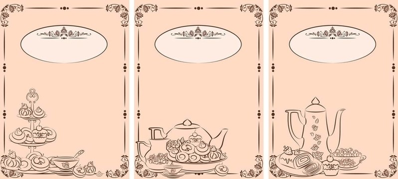老式茶具和甜蛋糕。