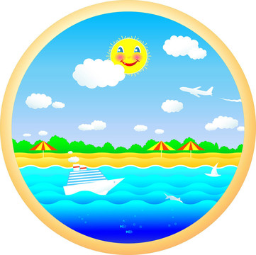 歡快的沙灘；陽(yáng)光；大海和夏天