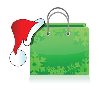 帶Santa帽子的購(gòu)物袋
