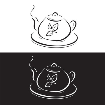 黑白相間的葉子符號茶壺