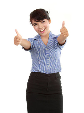 快樂的商業(yè)女性豎起大拇指