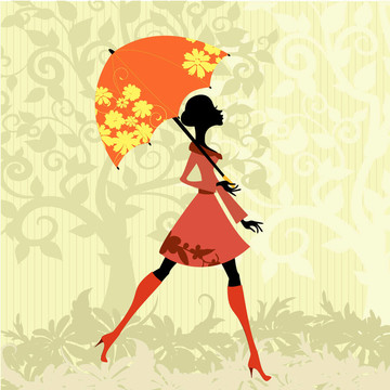 美麗的女人帶傘