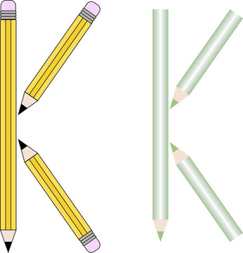鉛筆和彩色鉛筆字體集字母K