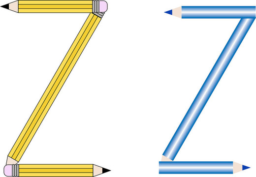鉛筆和彩色鉛筆字體集字母Z