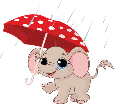 雨傘下的可愛(ài)的小象