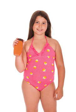 穿泳衣的女孩防曬乳液